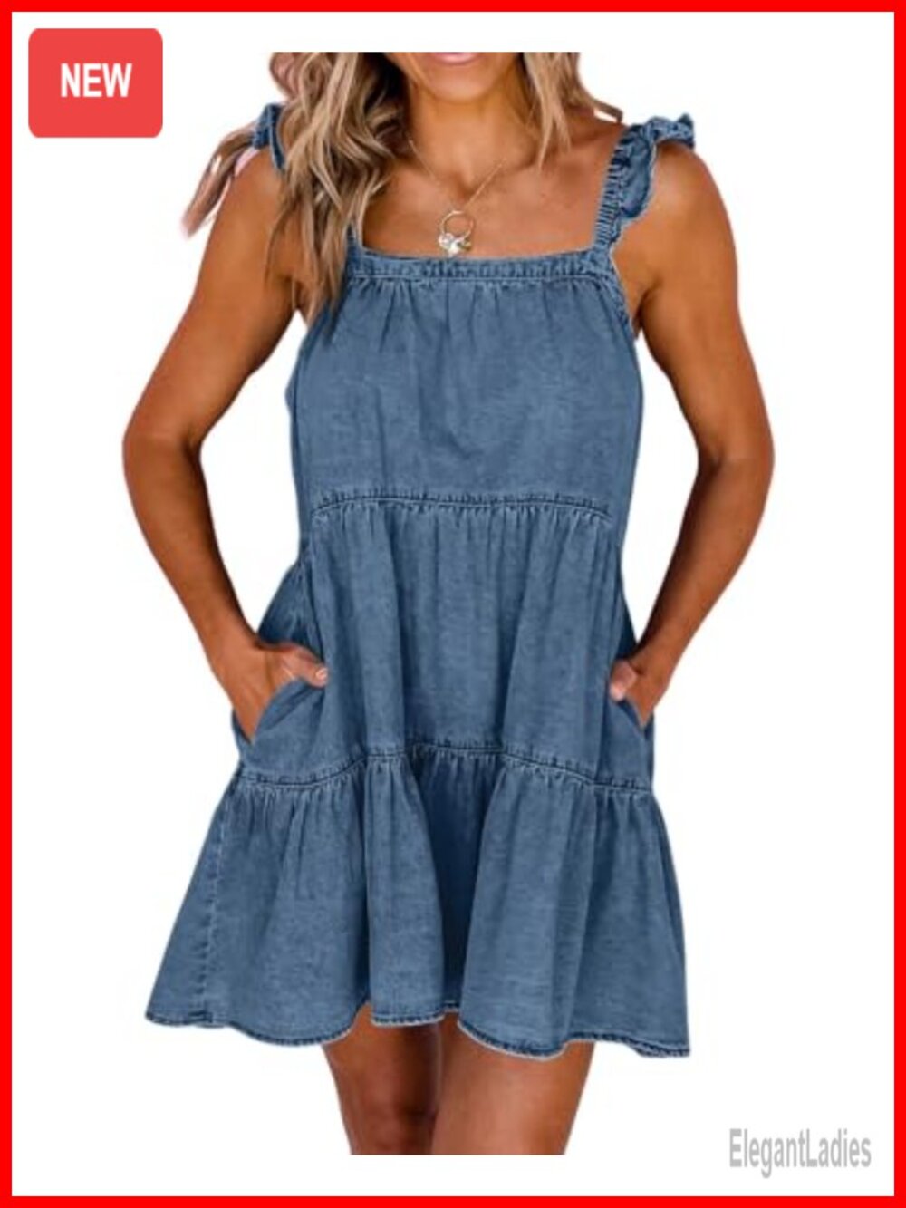 Sleeveless Denim Babydoll Mini Dress with Pockets